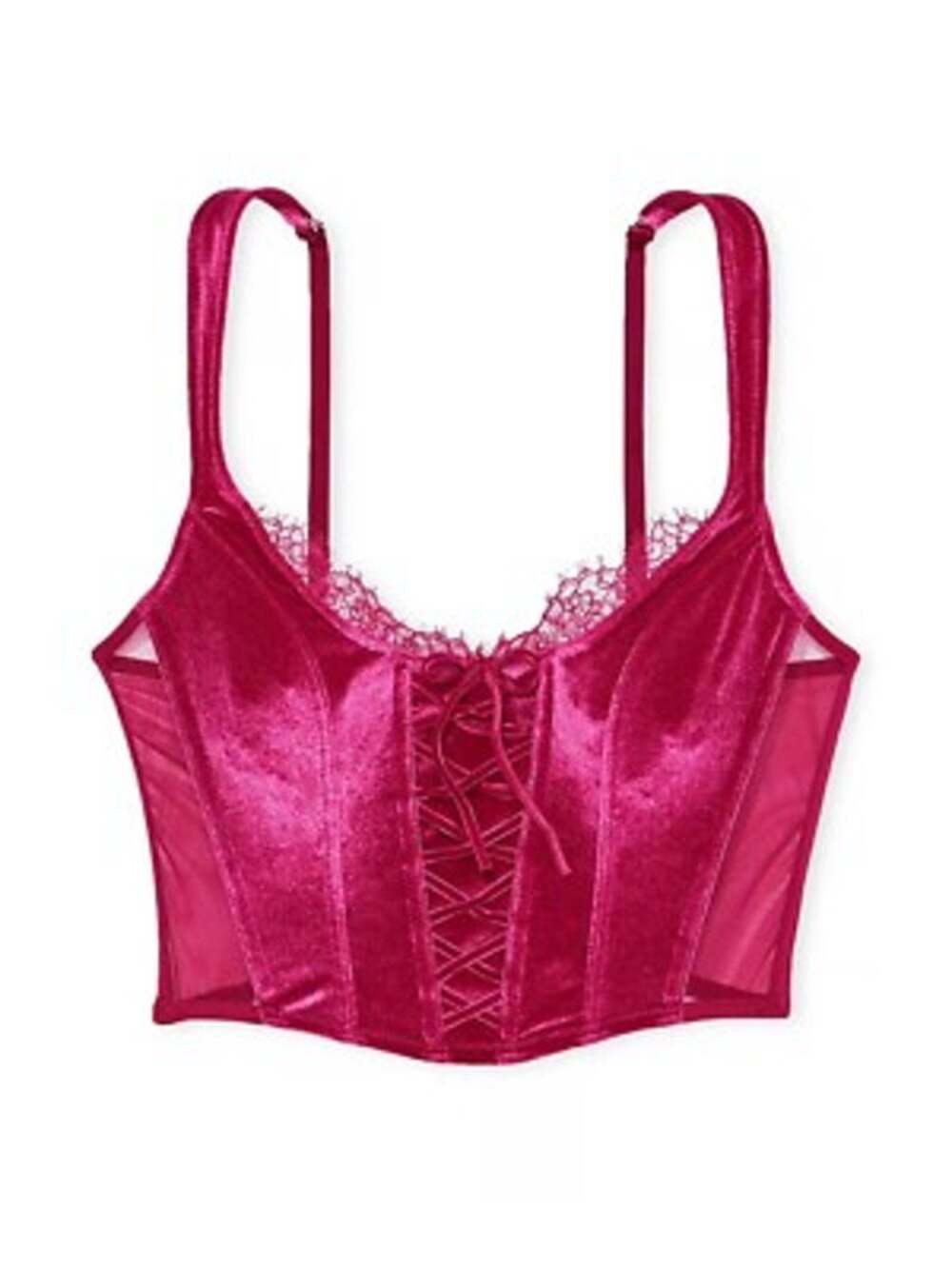 Victoria's Secret Dream Angel Lace-Up Velvet Corset Top Claret Red medium DD